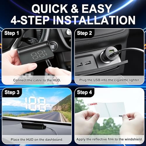 Amiss Heads Up Display for Cars, Digital HUD Speedometer for Automotive White