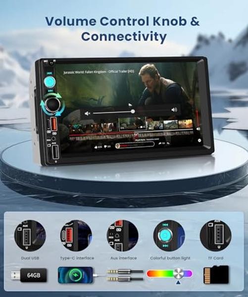 2 DIN Car Stereo – Wireless Carplay & Android Auto – USB-C Head Unit 7″ Touch