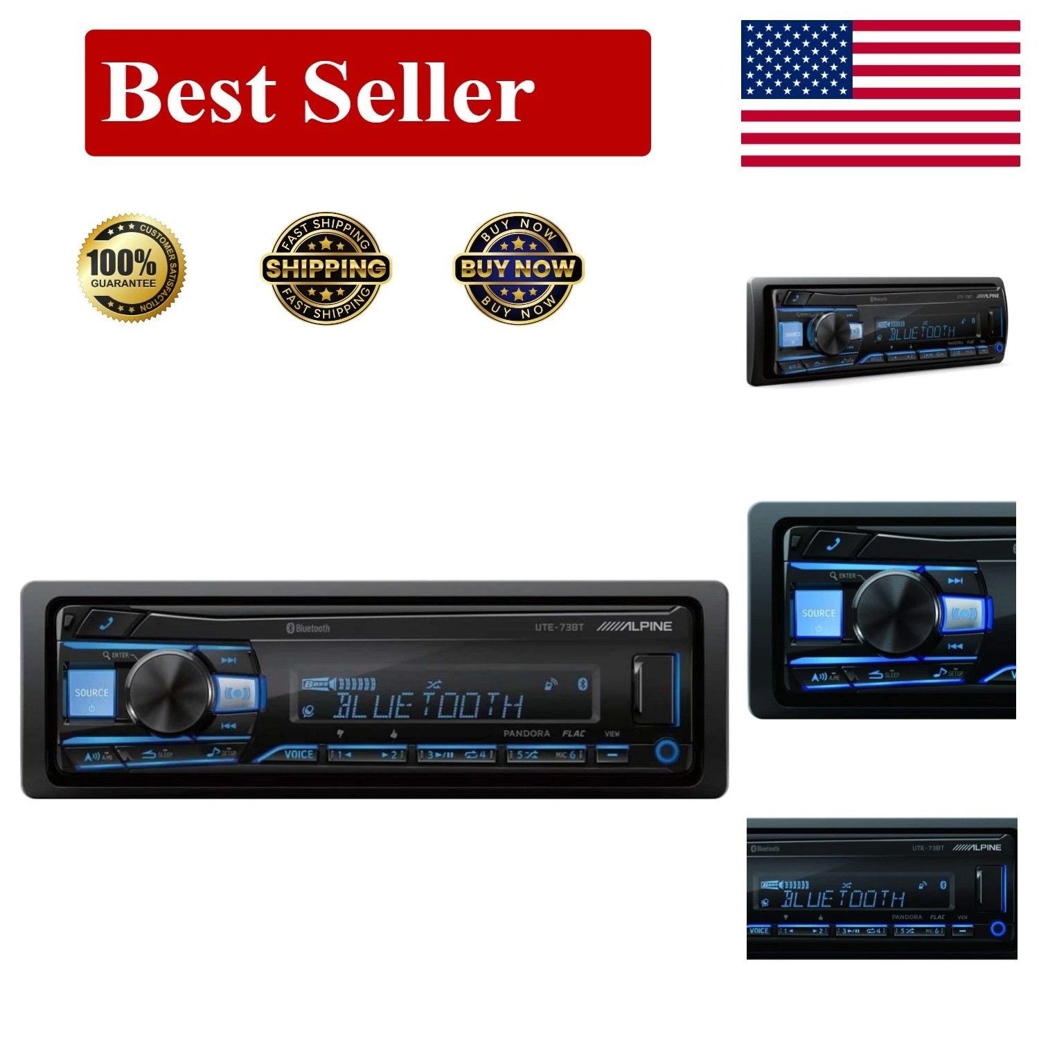 Alpine UTE-73BT Advanced Mech-Less Receiver – Stream Music via Bluetooth & USB