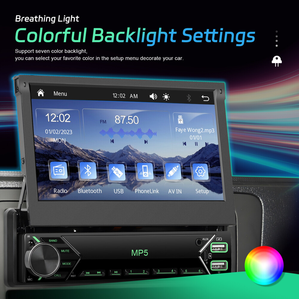 Single 1DIN 7″ Car Stereo Radio Carplay Android Auto Flip Out Touch Screen + Cam