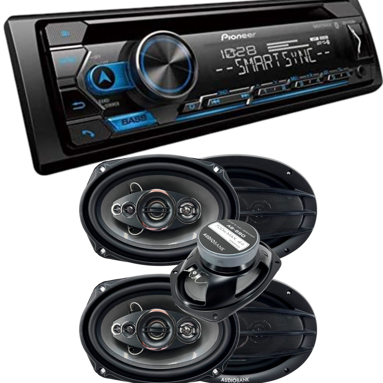 Pioneer DEH-S4200BT 1DIN Bluetooth Car Stereo Receiver + 2 Pair 6″x9″ Speaker