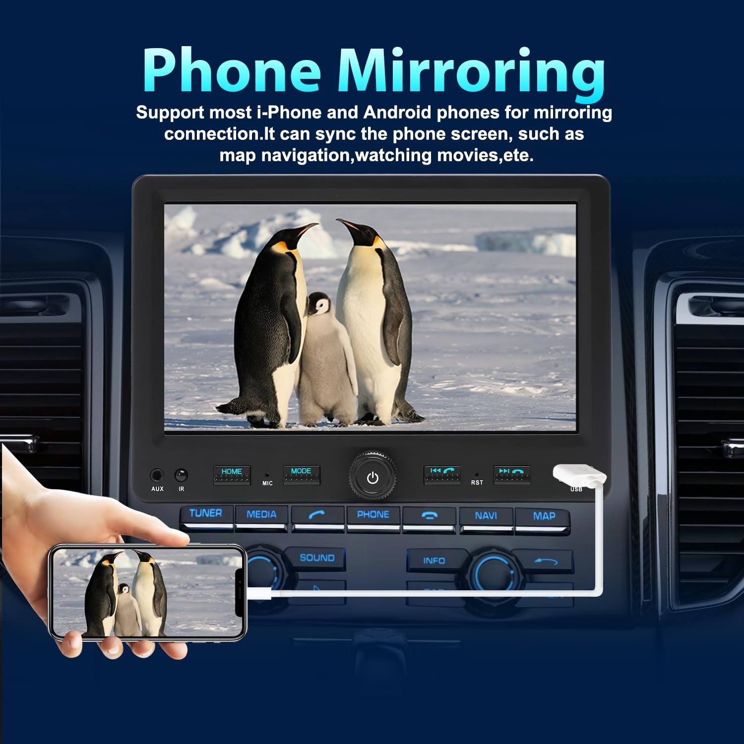 Alondy Single Din Car Radio Touchscreen 7″ Adjustable Compatible with Apple