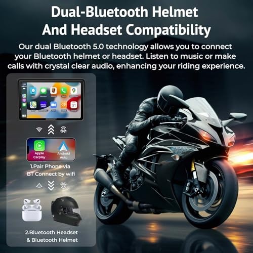 W722 for Motorcycle CarPlay & Android Auto,7″ Waterproof Smart GPS 7 Inch