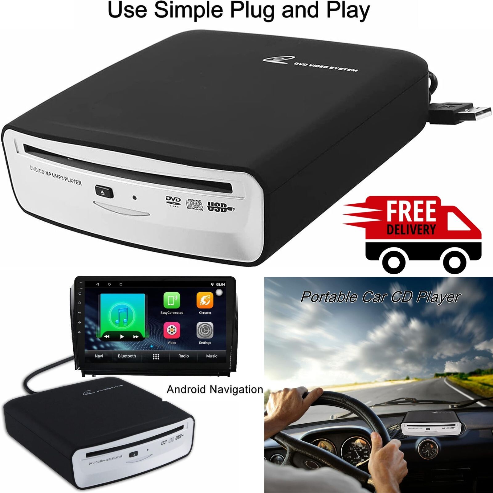 Portable Universal CD Player for Car with USB Port AUX Port Usb External CD New