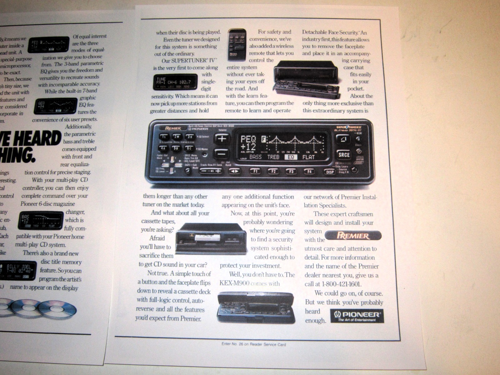 Pioneer Premier KEX-M900 Cassette/EQ/CD Changer AD, 2 pages 1991 – 9″x 11″