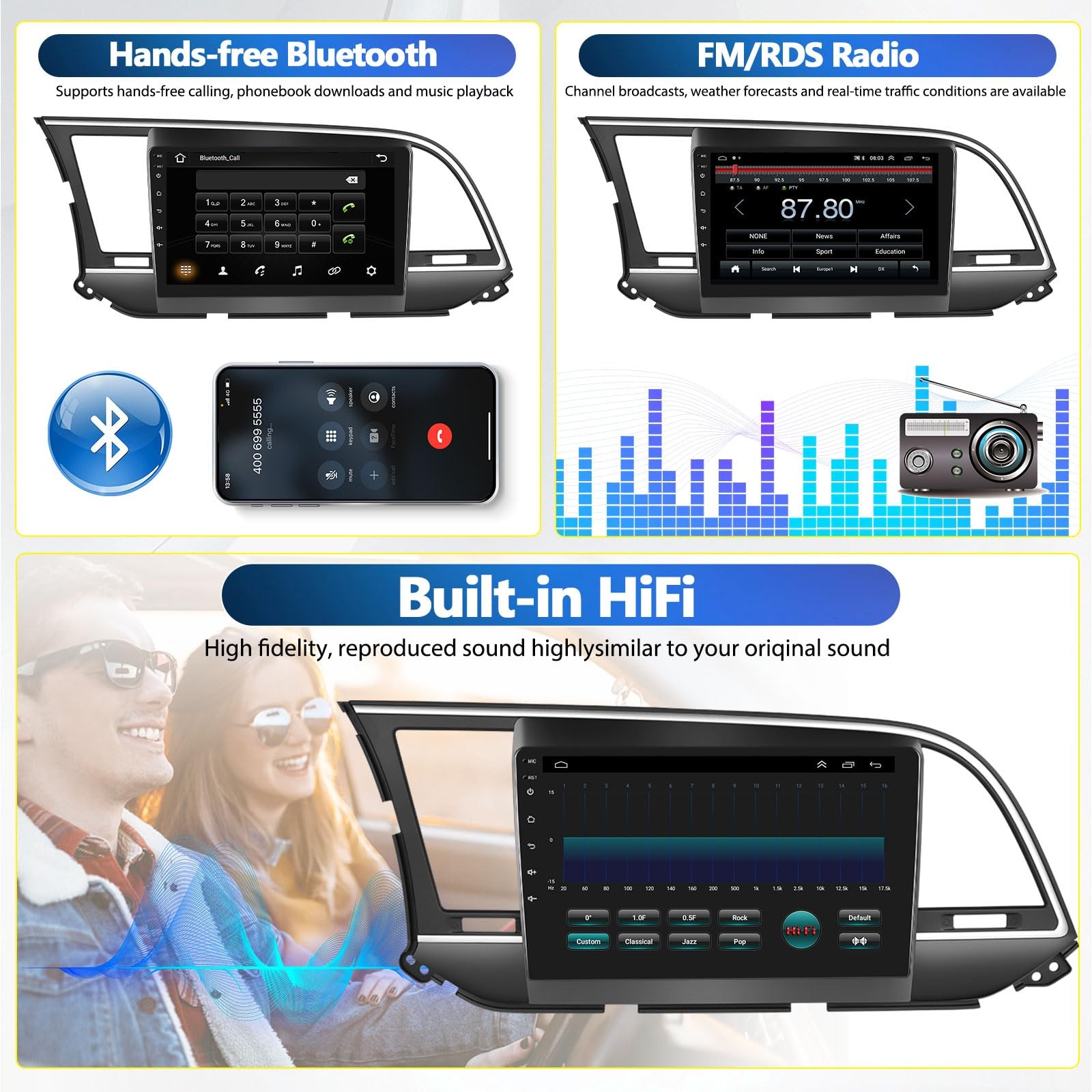 AmPremium 264G Android 13 Car Stereo For Hyundai Elantra 2016-2018 Wireless