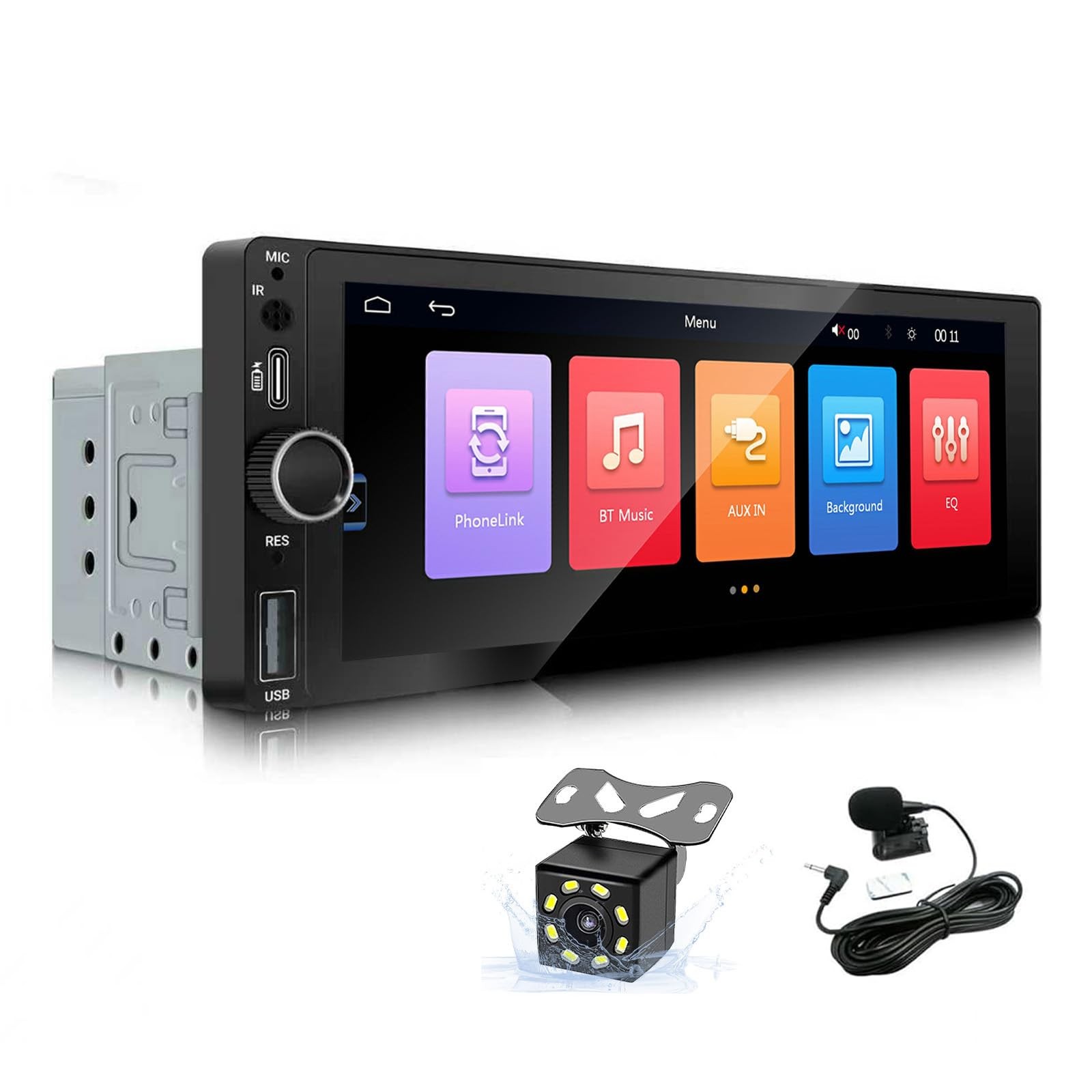 Single Din Car Stereo with Wireless Carplay Android Auto IPS black 6.86 Inch