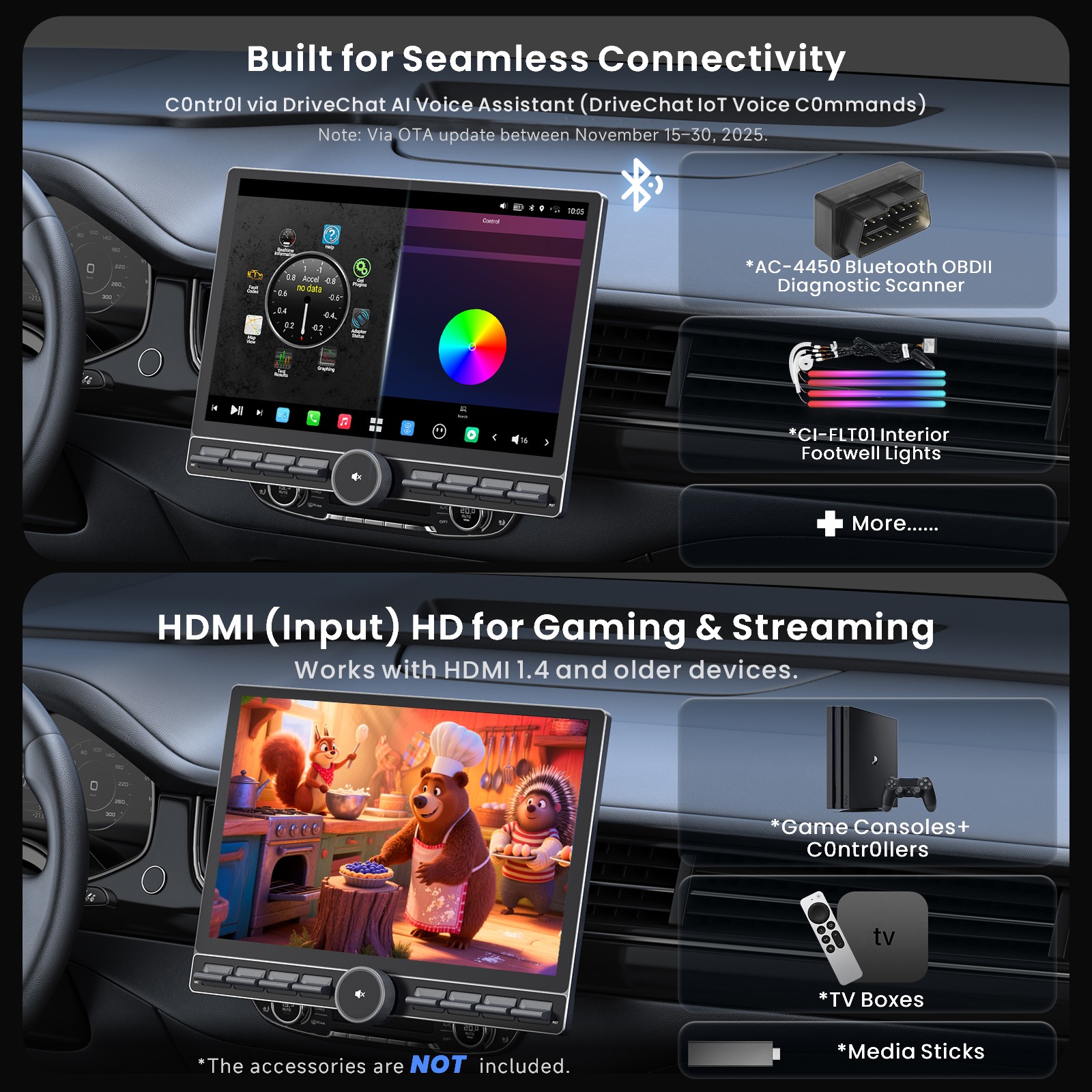 ATOTO X10 12.95″ AI Android Car Stereo 1Din &2DIN W/ G-Sensor & Remote Wake