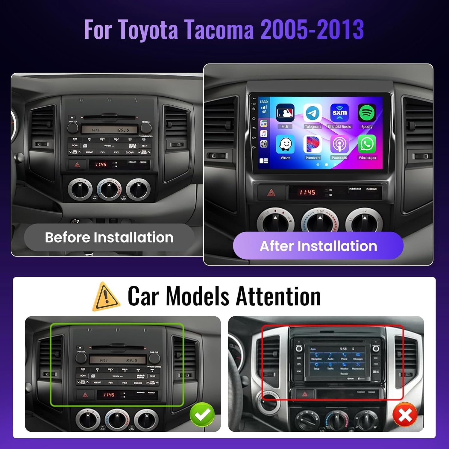 9″ 8Core 4+64G Android Auto Carplay Stereo for Toyota Tacoma 2005-2015
