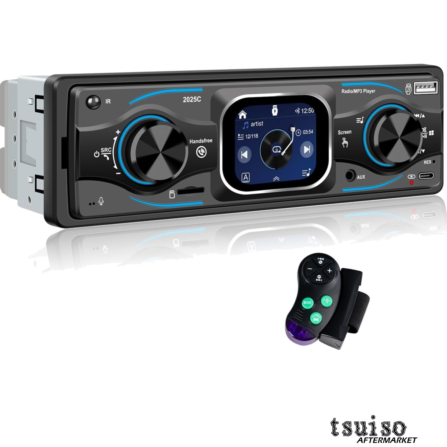 Compact Single Din Car Radio: 2.2″ Touchscreen, Bluetooth & 7 Color Backlight