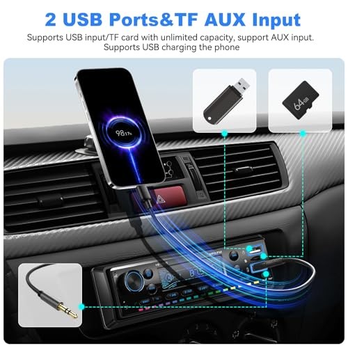 Single Din Car Stereo Bluetooth 5.0 Audio Radio with 64G Card FM Receiver