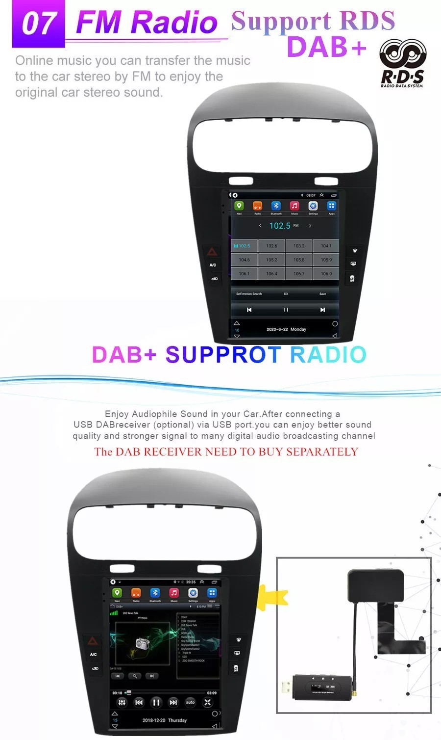 9.7″ Android Car Stereo Radio CarPlay GPS Maps Navi For Dodge Journey 2012-2020