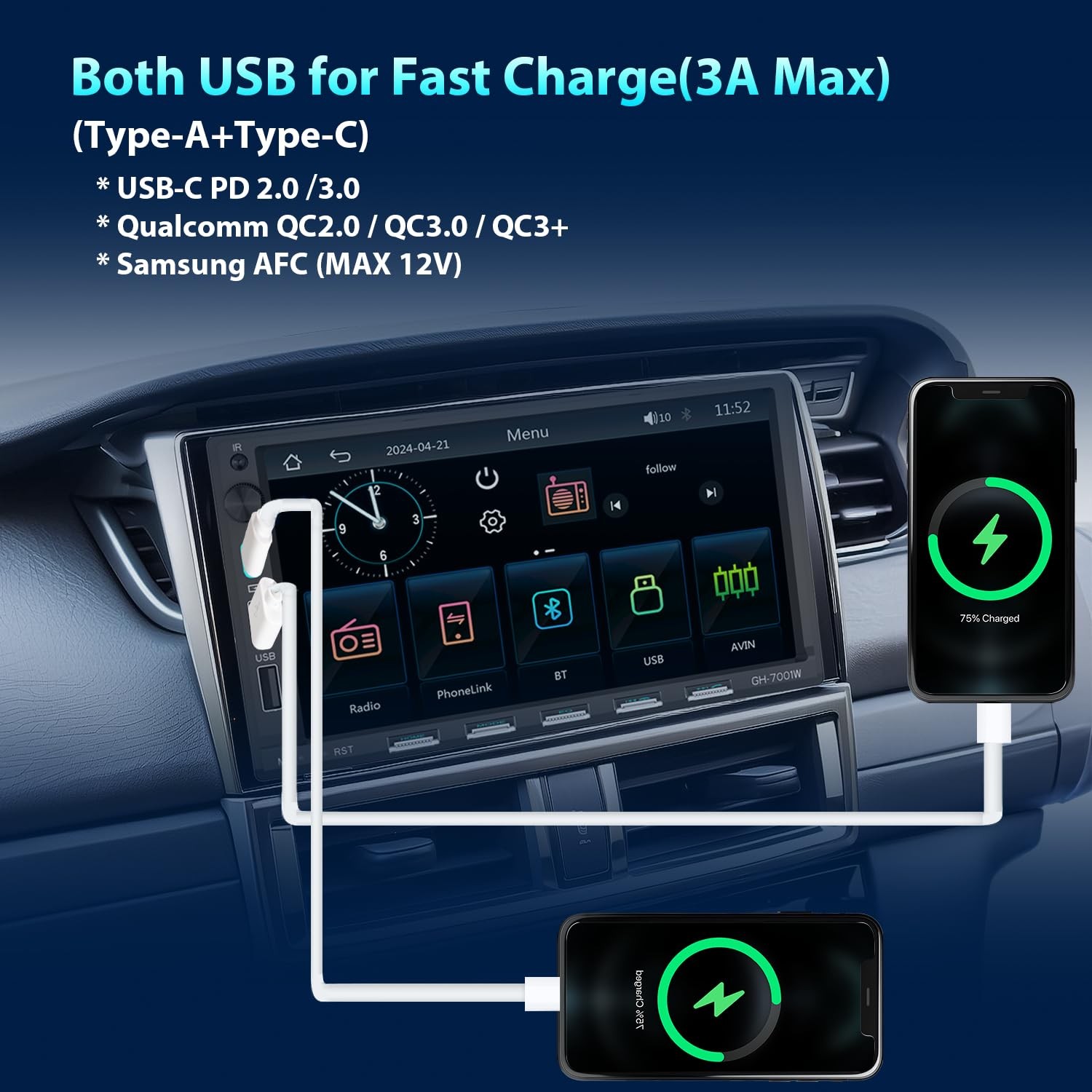 Alondy Double Din Car Stereo 7″ Touchscreen Wireless CarPlay/Android Auto