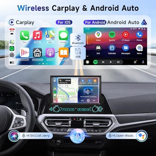 7” Single Din Car Stereo with Wireless Carplay Android Auto, Single Din