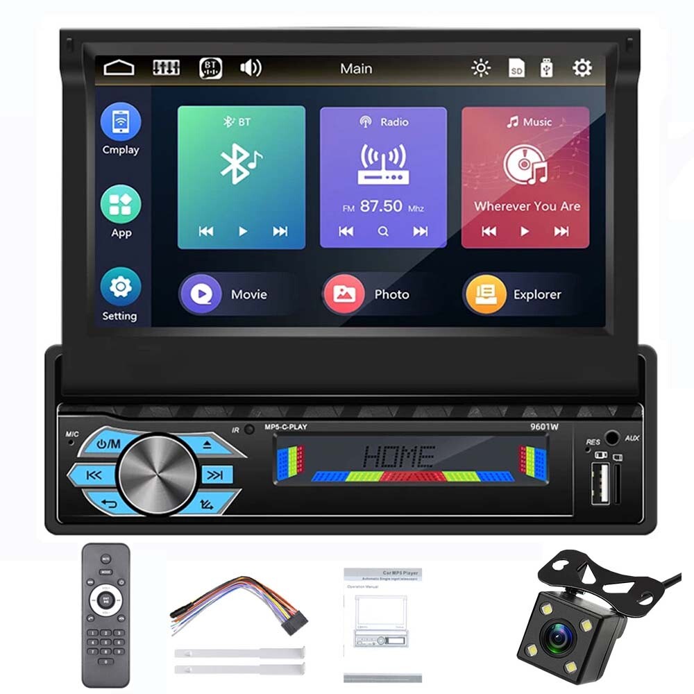 1 DIN 7″ Carplay Car Radio Stereo Flip Out Player Touch Screen Bluetooth GPS+cam