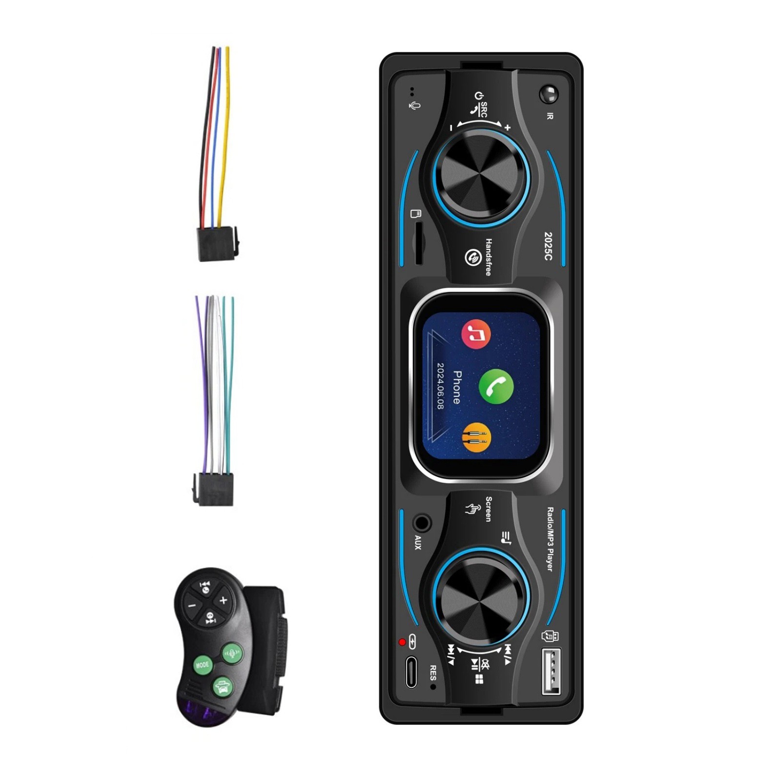 MP3 Car Radio with Steering Wheel Control, Bluetooth A2DP USB TF Card Reader