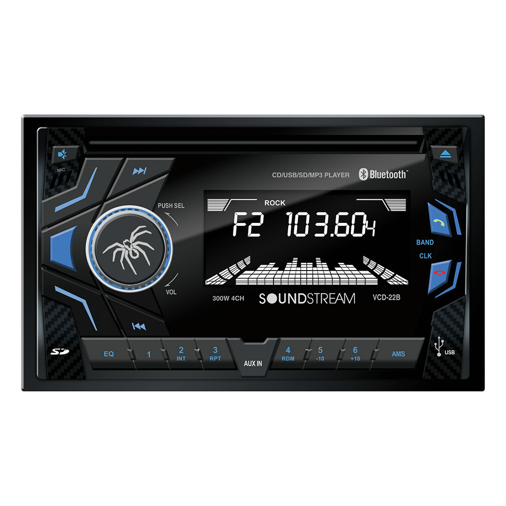 Soundstream Double Din VCD-22B CD/MP3/WMA Player Bluetooth Front AUX USB Input