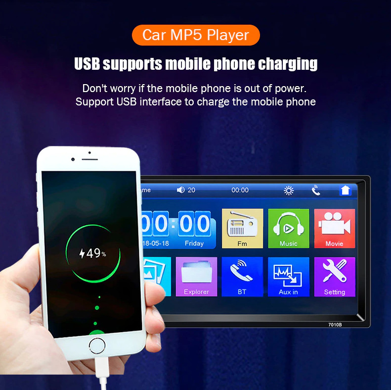 7″ Double 2 DIN Car MP5 Player Bluetooth Touch Screen Stereo Radio With Camera