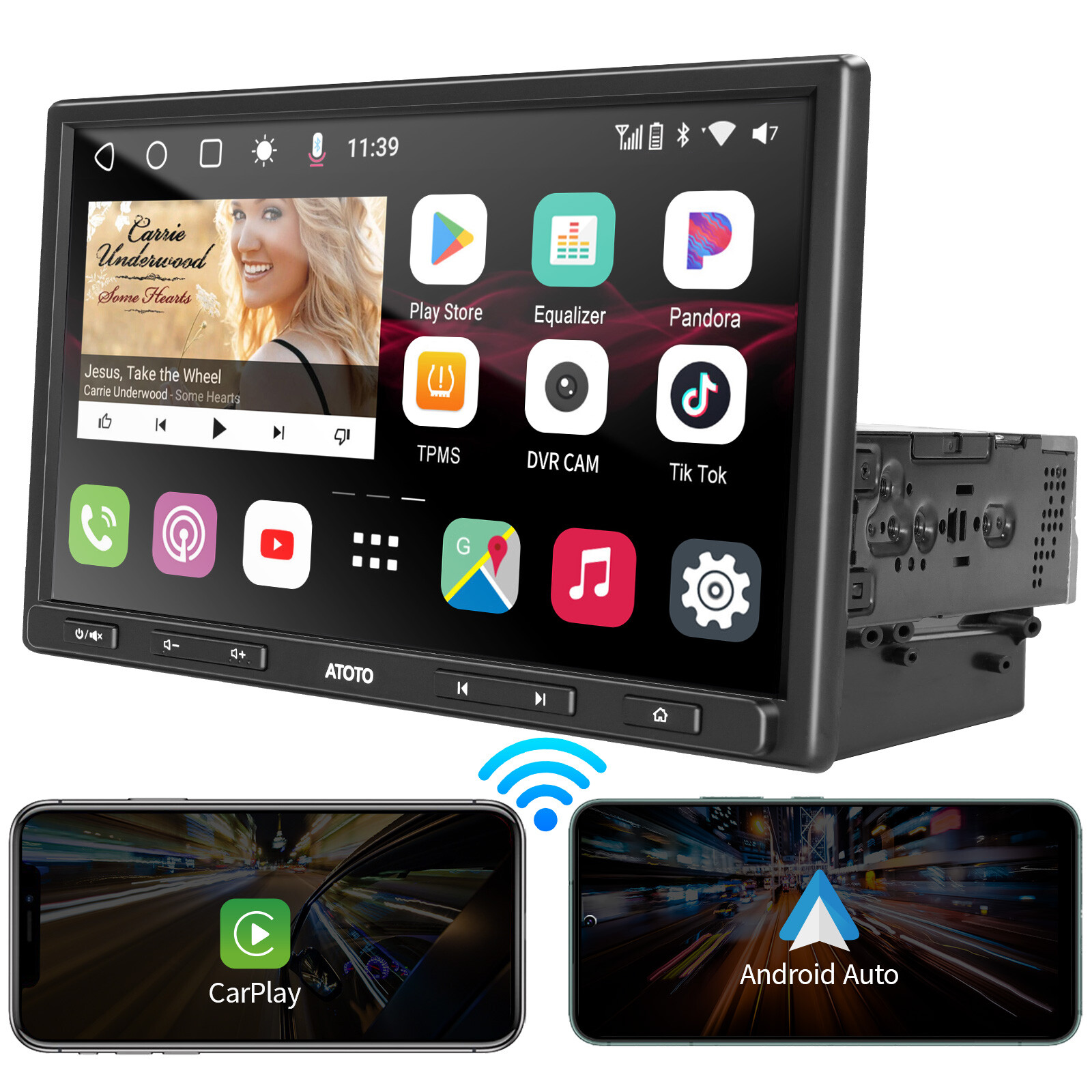 ATOTO Single Din Android 10IN Car Stereo Radio 6G+128G 4G LTE Wireless Carplay