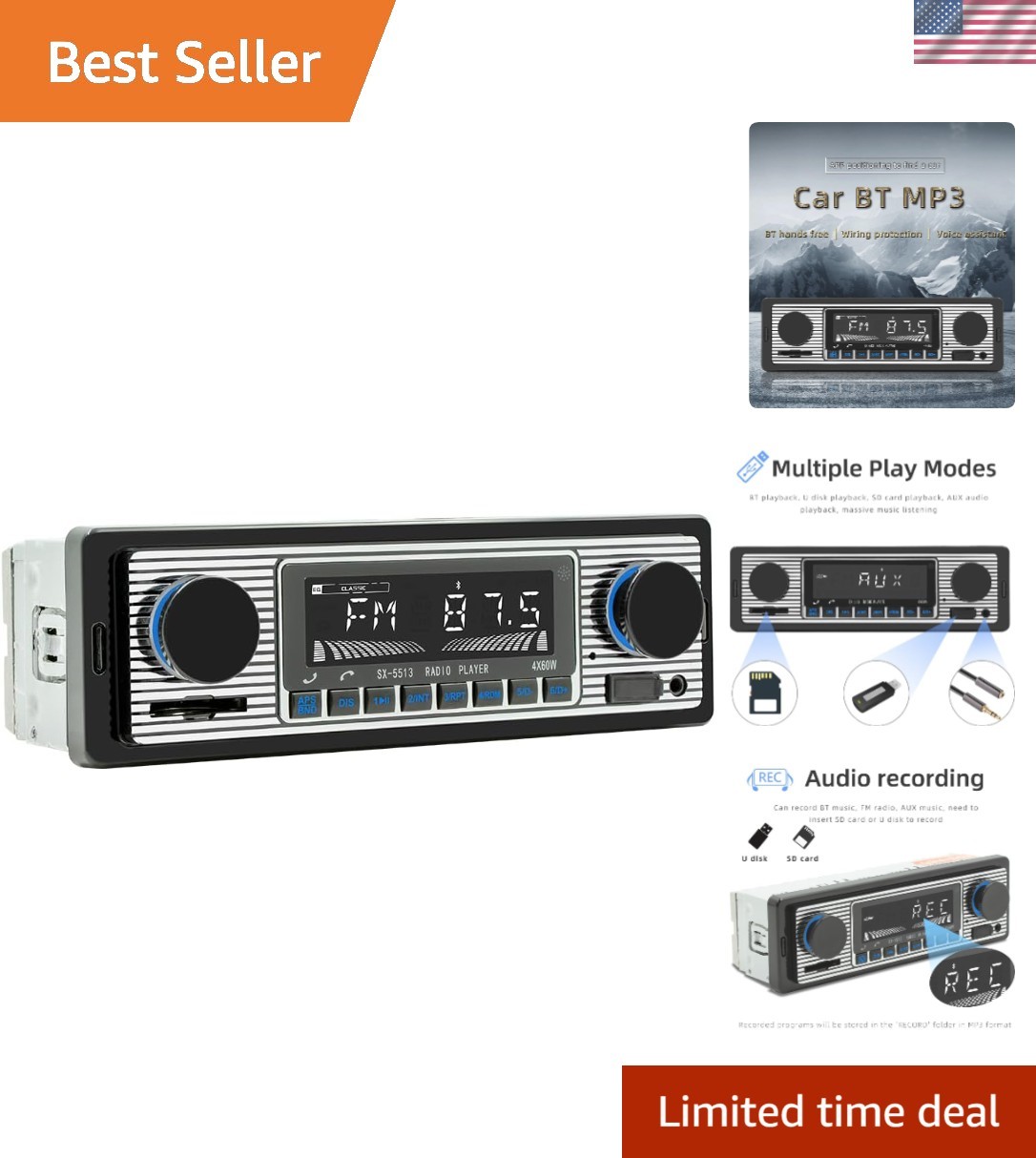 Advanced Retro Car Radio with Bluetooth – Hands-Free, Remote Control Features