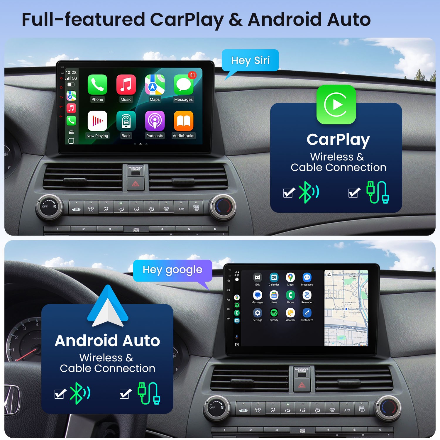 10.1″ IPS Car Radio Stereo CarPlay Android 14 GPS Navi 4G 64G for Honda Accord 8