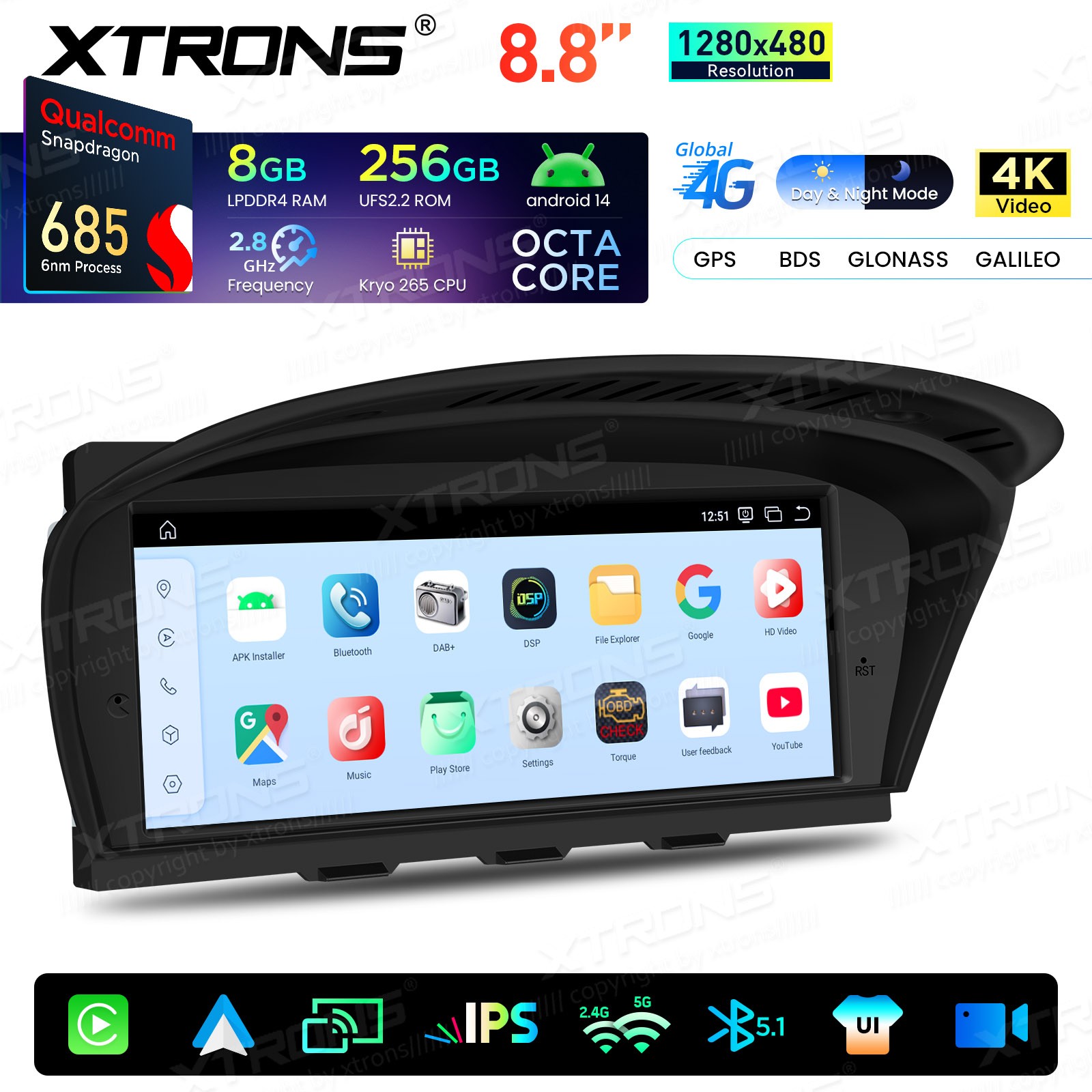 Android 14 8.8″ For BMW 3 5er E90 E60 CIC CarPlay Car Screen Upgrade GPS 8+256G