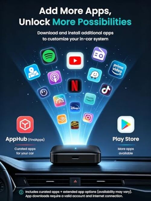 Magic AI Box, Wireless CarPlay/Android Auto Adapter, Car Video Jet Black Finish