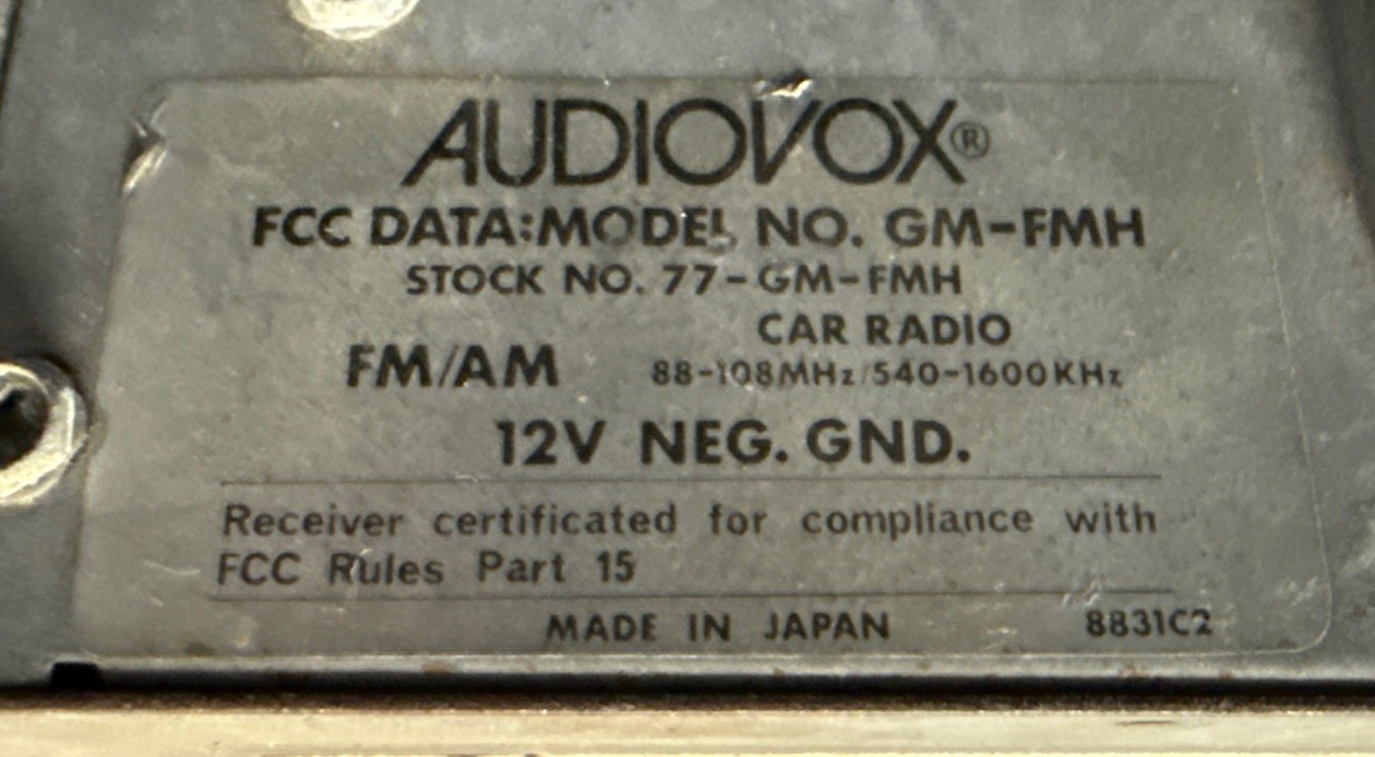 Audiovox Model GM-FMH SPS 1978 – 1987 GMC Olds Buick Pontiac Chevrolet Untested