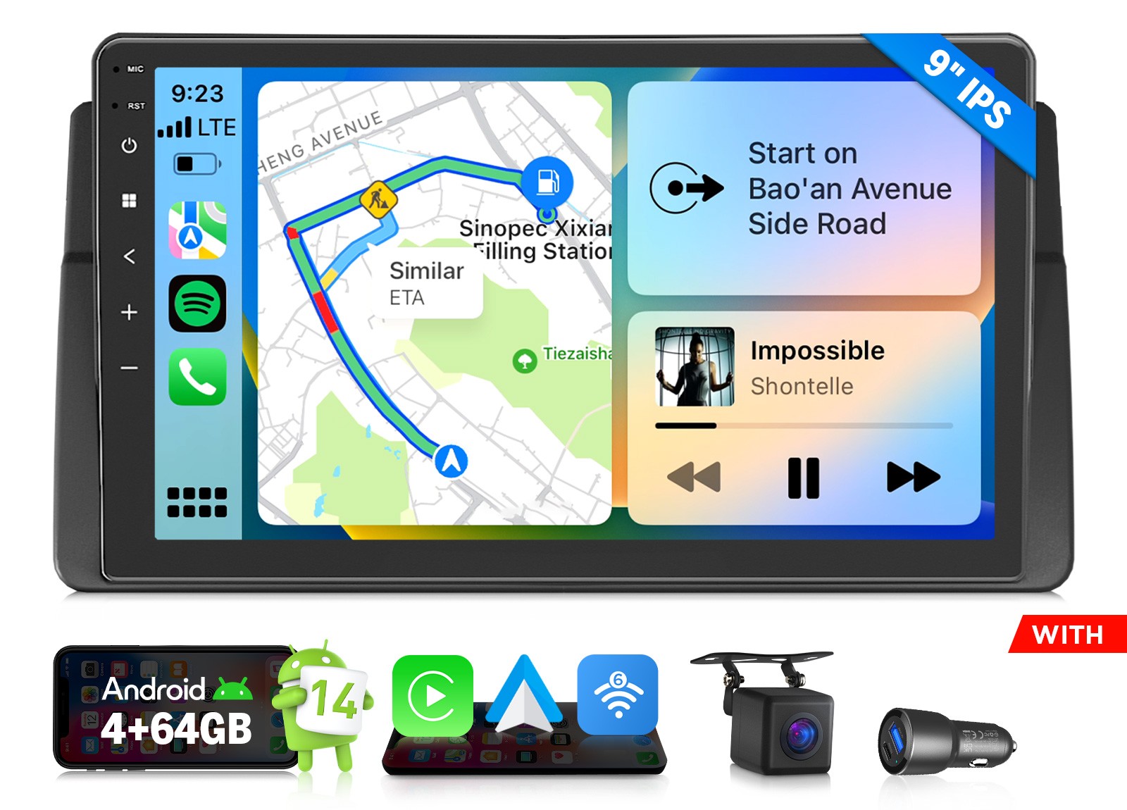 CAM+9″ Android Auto 14 E46X7A Car Stereo Radio GPS Navi CarPlay WiFi For BMW E46