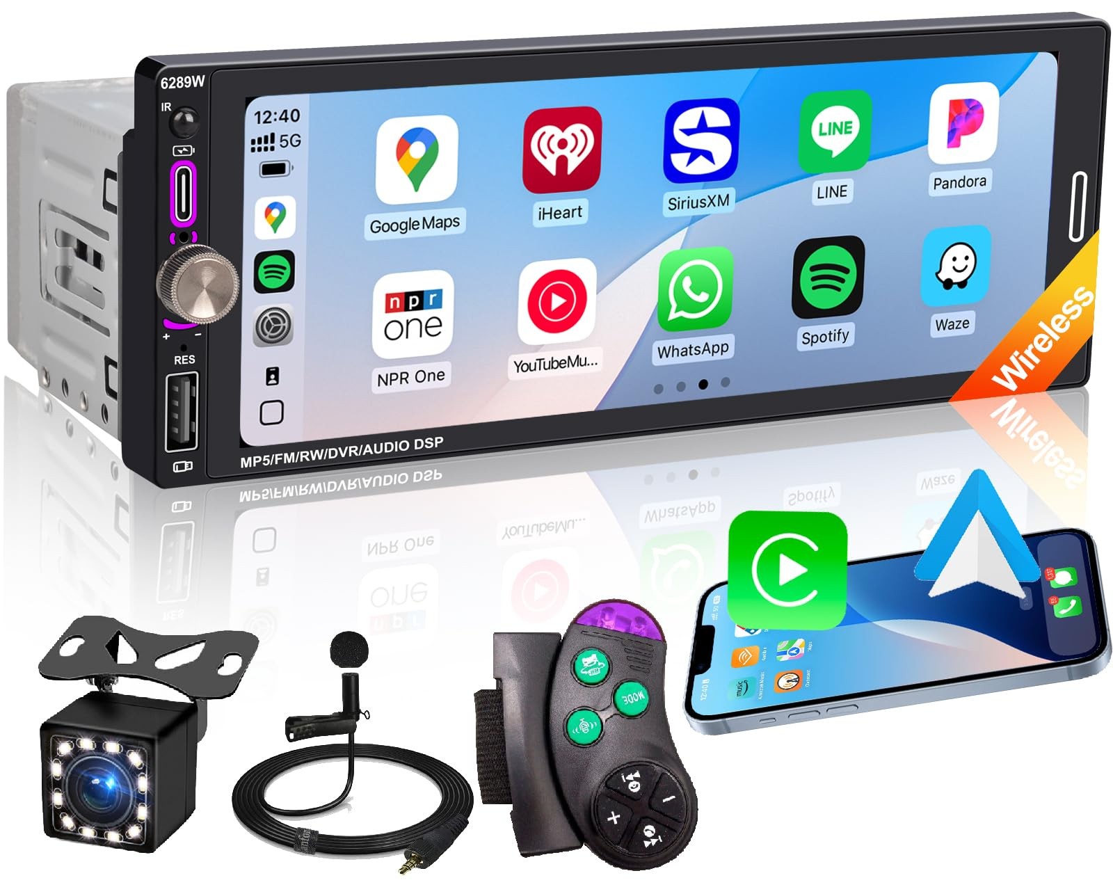 6.9 Inch Single DIN Car Radio Wireless Apple CarPlay Bluetooth 5.2 IPS