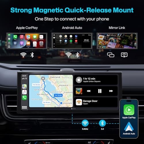 CarPlay Screen for Car, 10.3″ Wireless Apple CarPlay & Android Auto, Plug & V1