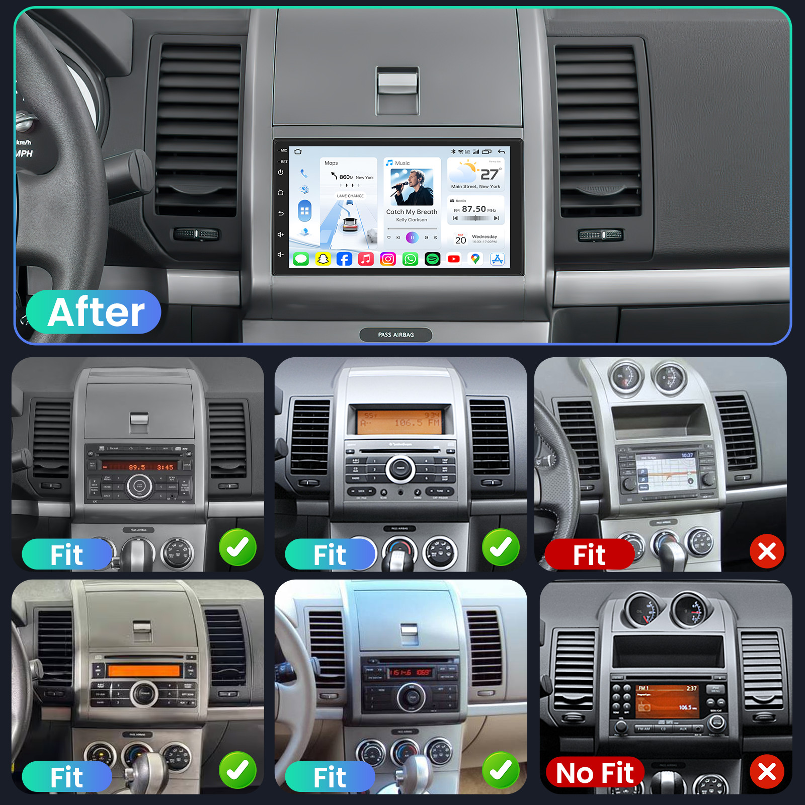 For 2007-2012 Nissan Sentra 7″ Android 13 Carplay Car Stereo Radio GPS Navi Wifi