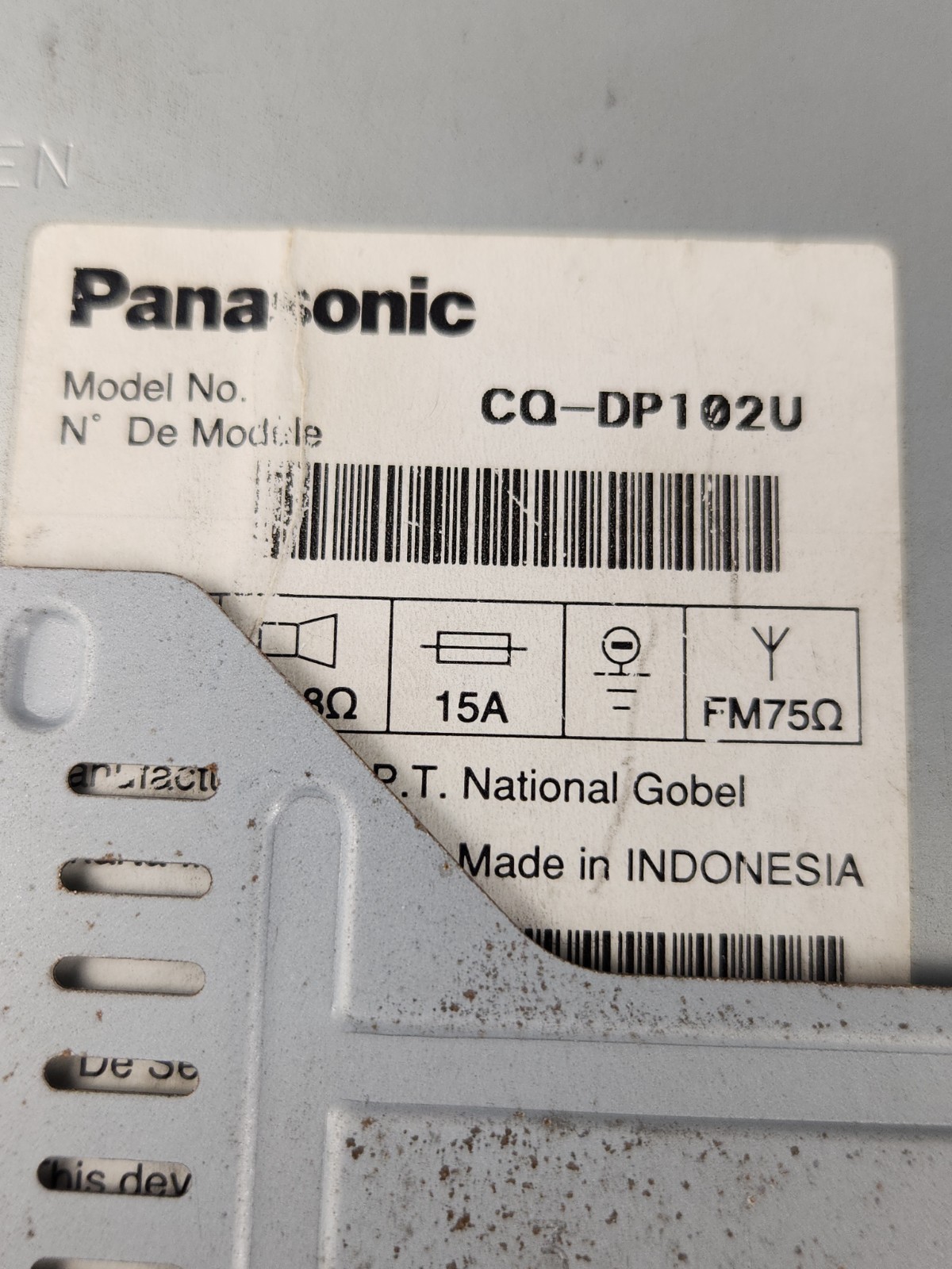 Panasonic CQ-DP102U Car Audio Cd Player/ Receiver In Dash Unit