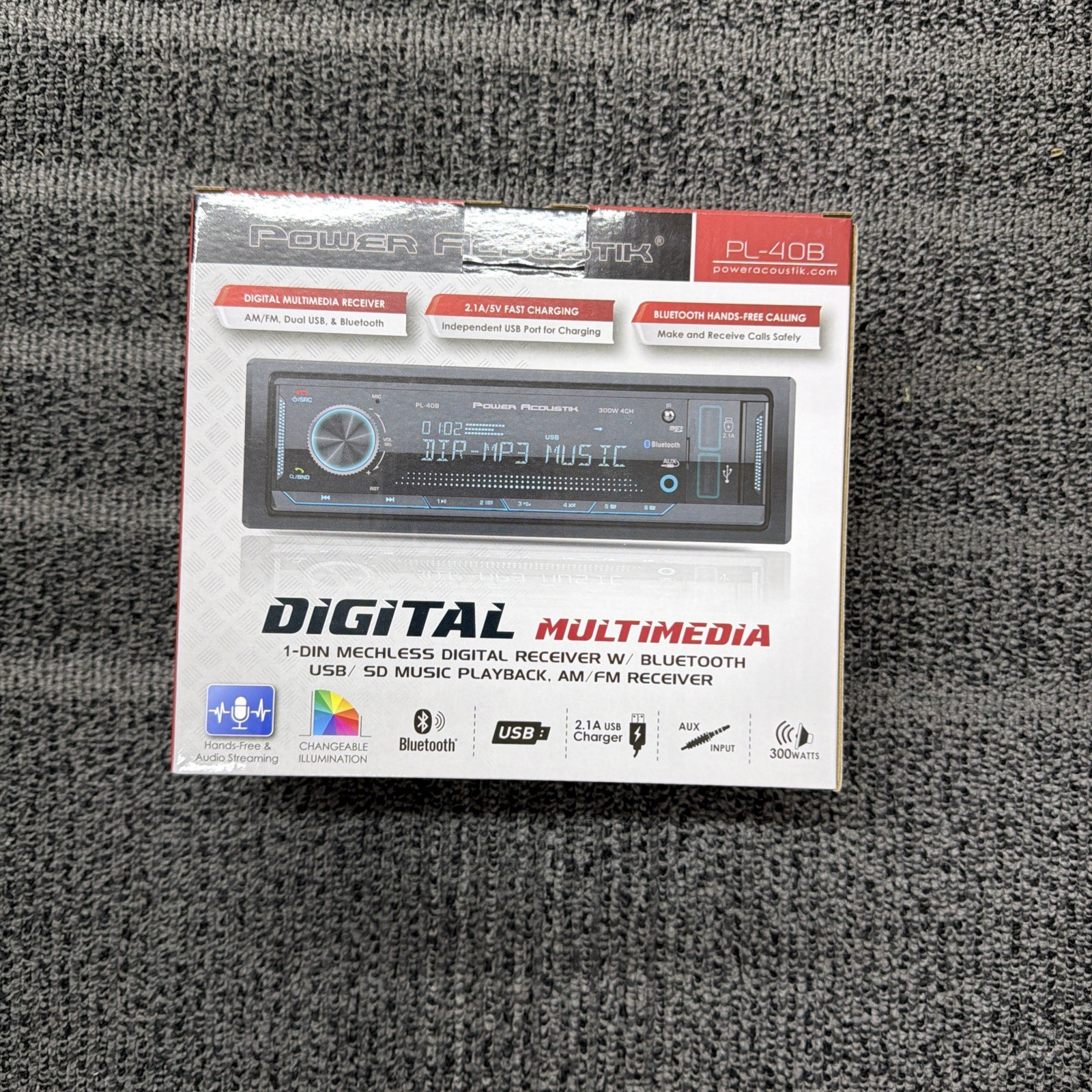Power Acoustik PL-40B 1-DIN Bluetooth Digital Media Receiver w/ Dual USB Ports