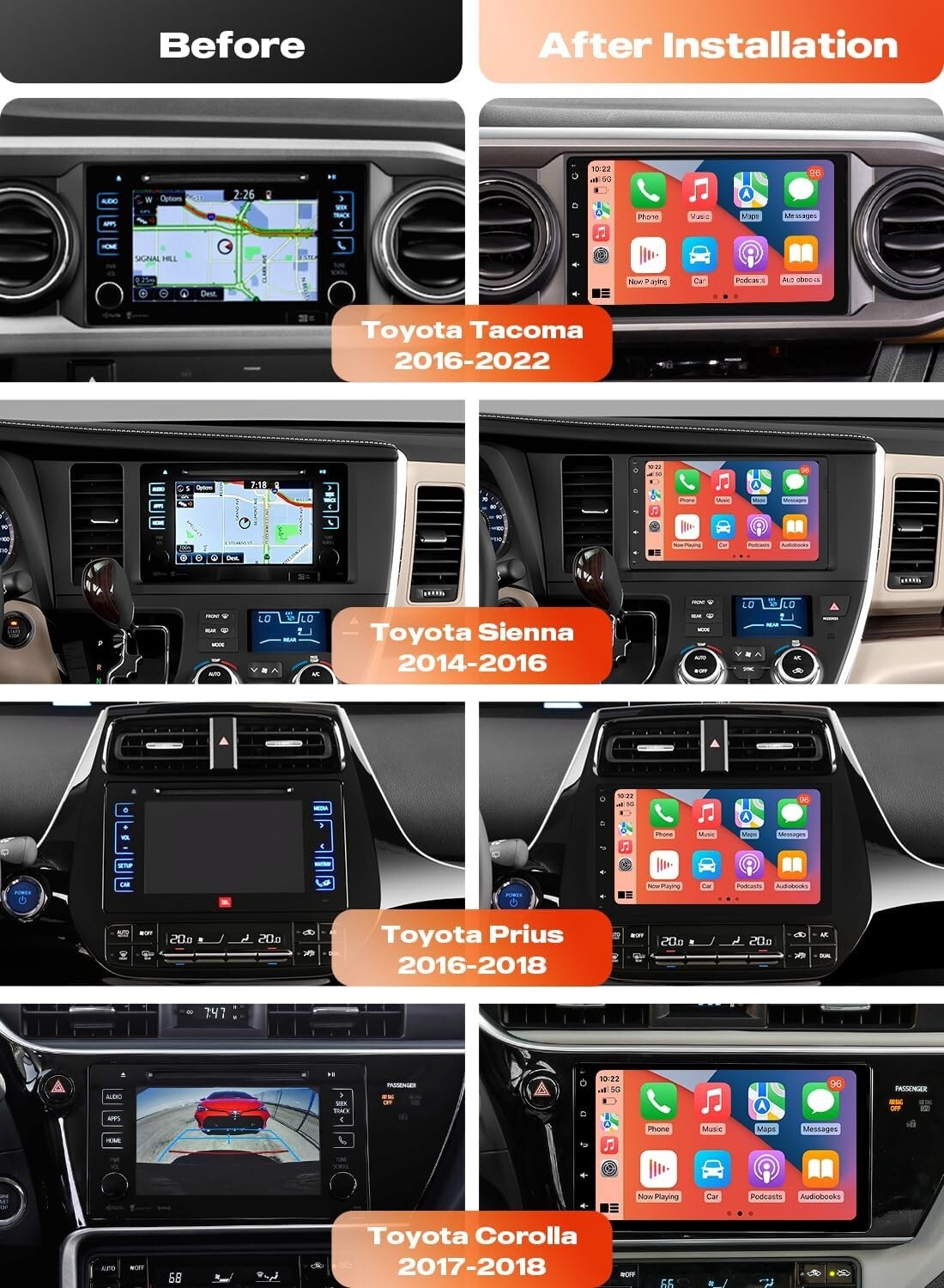 Dasaita 9″ Car Stereo for Toyota Corolla/Tacoma/Sienna/Prius CarPlay 4G LTE GPS