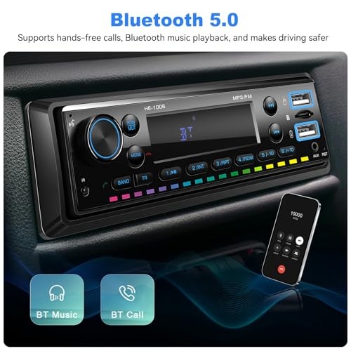 Single Din Car Stereo Bluetooth 5.0 Audio Radio with 64G Card FM Receiver