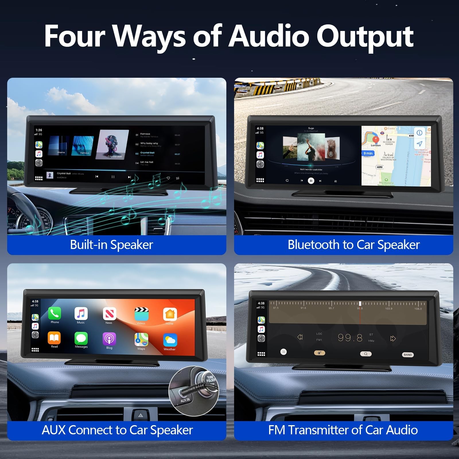 8.1″ Portable Wireless Carplay Screen for Car, 2K Dash Cam & 1080P 8.1 inch