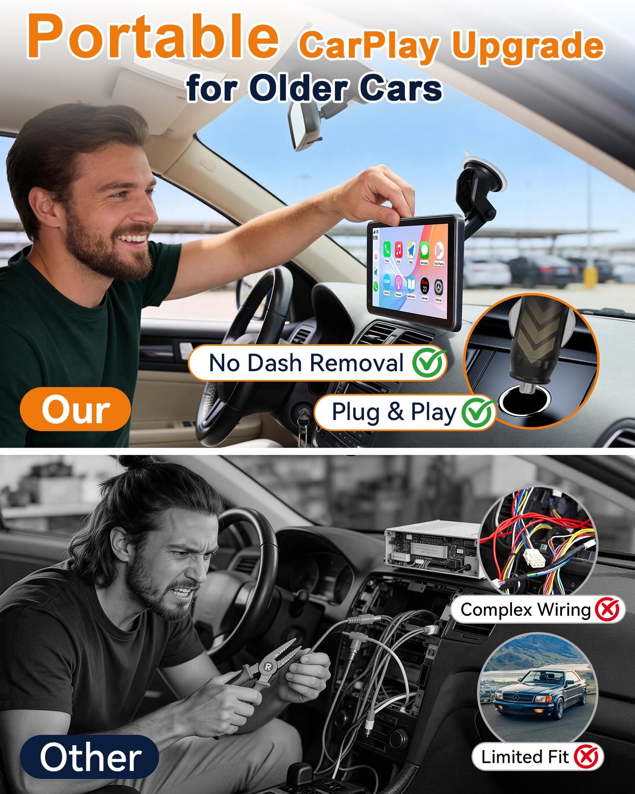 Portable Carplay Screen with Backup Camera – Plug-Play 7-inch HD 1080P Car To…