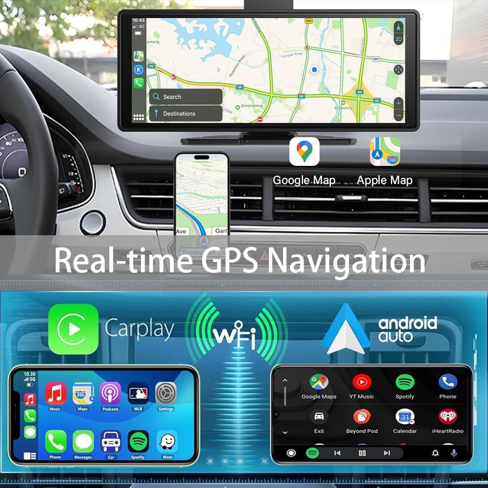 Wireless Carplay Screen for Car 10.26″ 4K 360 Rotation Dash Cam Carplay&Android