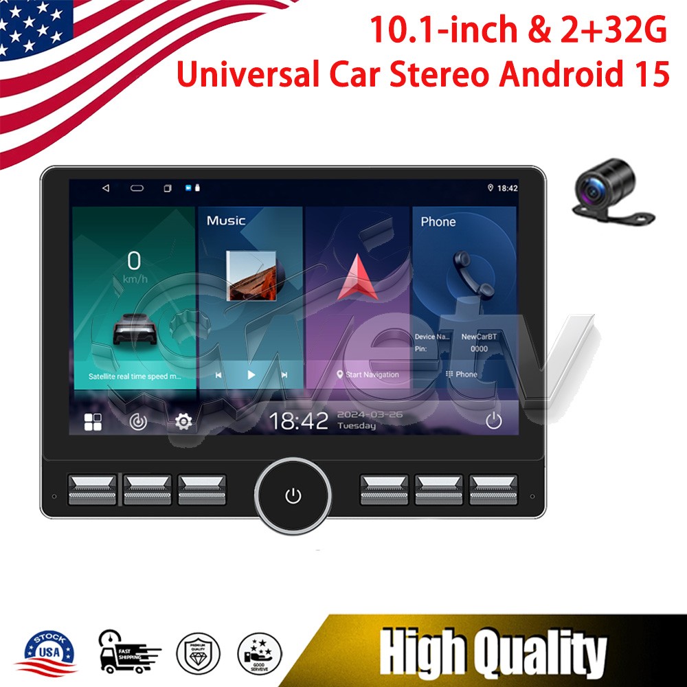 2GB+32GB QLED 10.1″ 2DIN Car Stereo Radio Carplay Android 15 4-core Navi WIFI