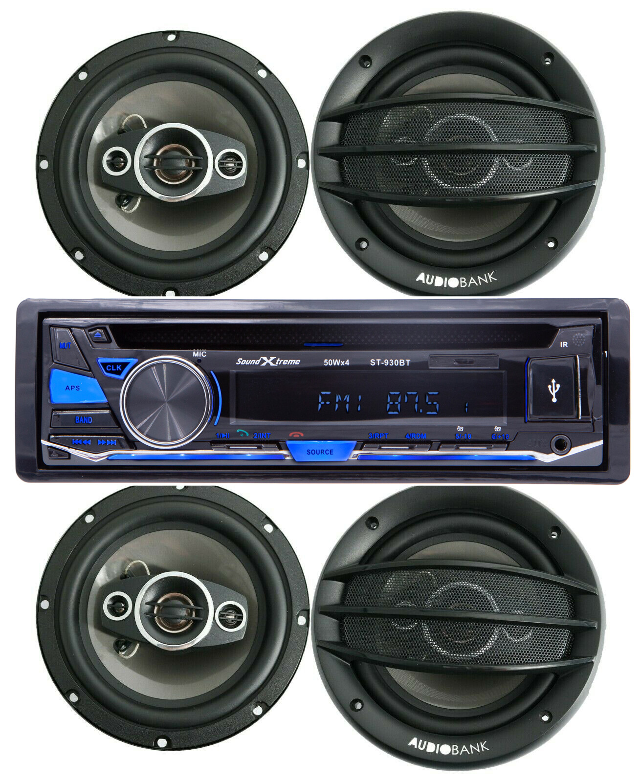 SoundXtreme Car Audio CD Bluetooth AM FM SD USB Receiver + 4X 6.5″ 400W Speakers