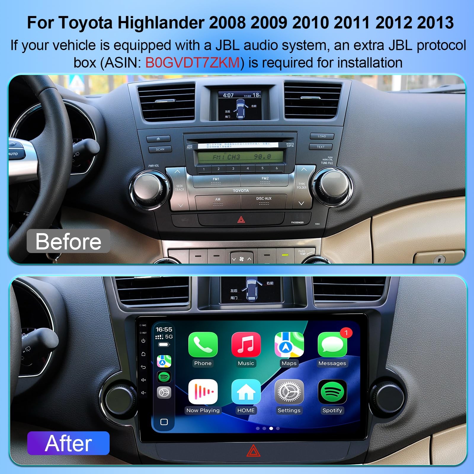 9″ 64GB Wireless Carplay & Android Auto Stereo for 2008-2013 Toyota Highlander