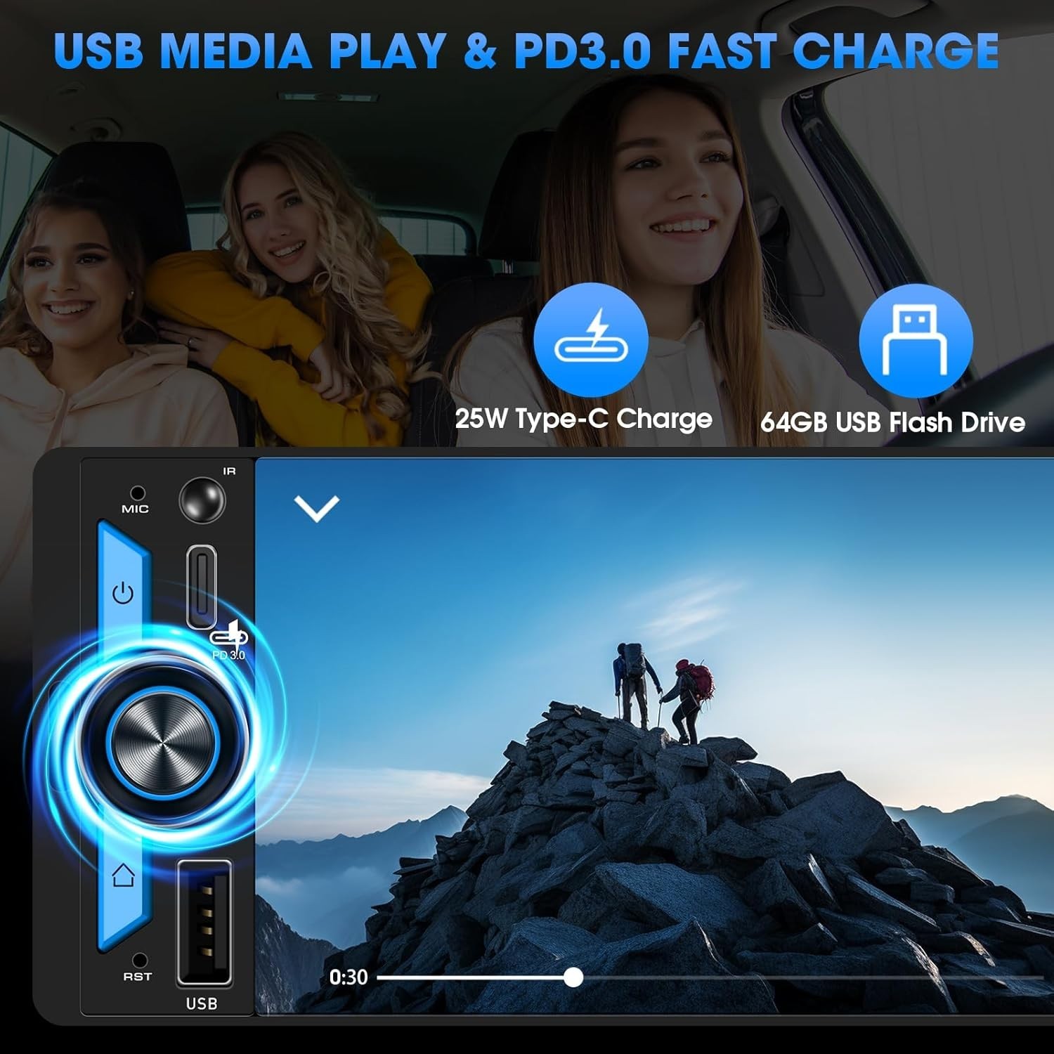 Compact Single Din Radio with 300W Power, Subwoofer Outputs & Voice Assist