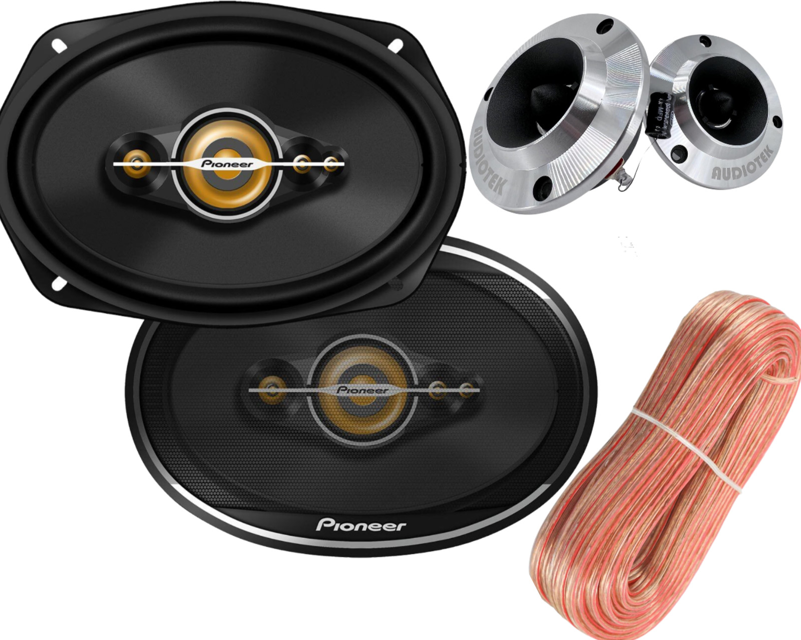 PIONEER 1400W 5-Way 6×9 Coaxial Car Audio Speakers + 500W Tweeter + 100ft wire