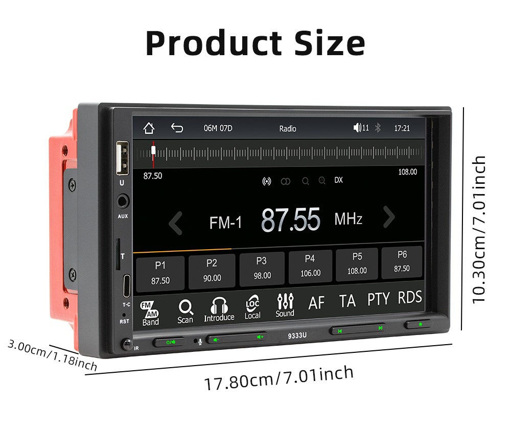 7″ Single 1Din Touch Screen Stereo Bluetooth Radio Car Apple/Android Carplay FM