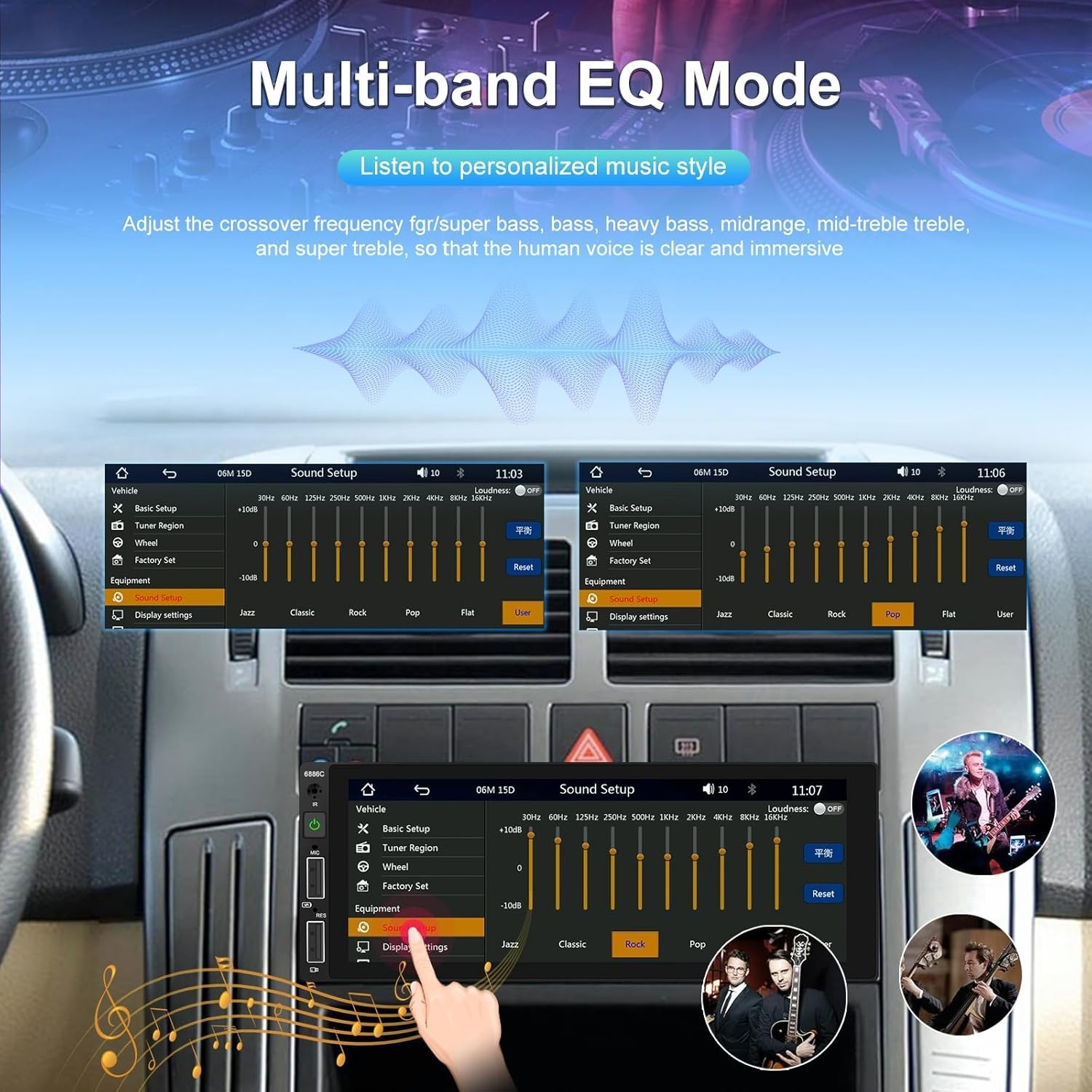 7 Color EQ Car Stereo with 6.86″ Touchscreen and Android Auto for Safe Driving