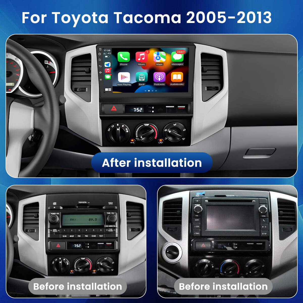 Apple Carplay For Toyota Tacoma 2005-2013 Android 15.0 Car Stereo Radio Camera