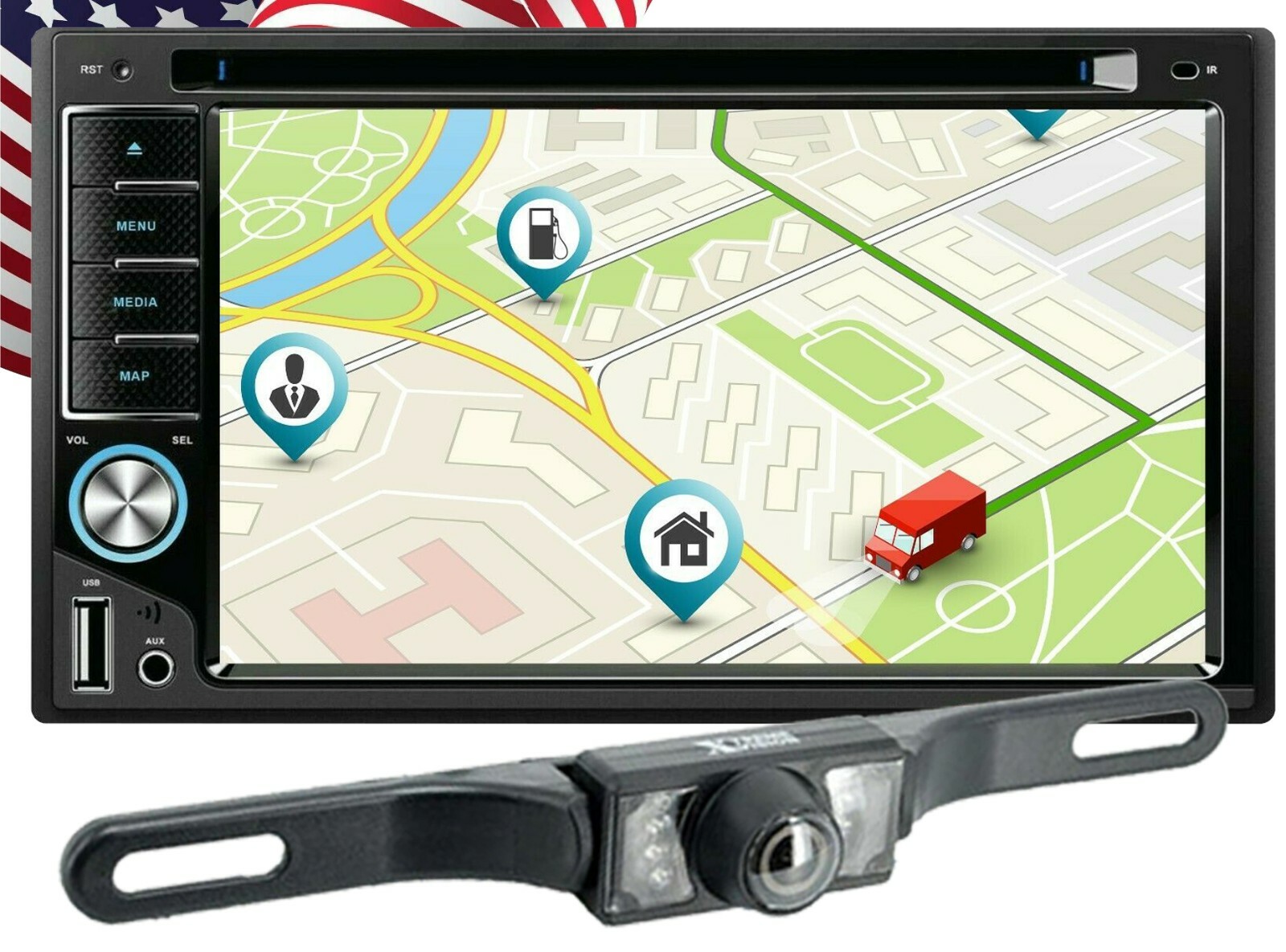 200W 6.2″ DVD CD Radio Mirror Link GPS For Android & IOS+ Rearview Backup Camera