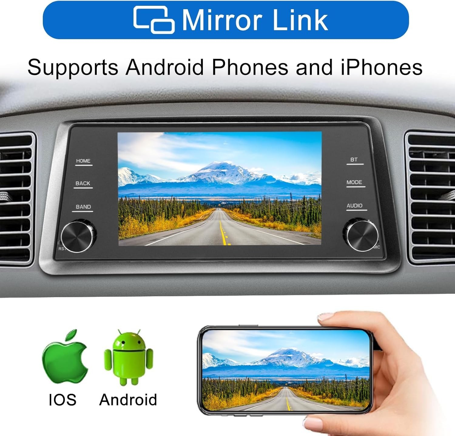5 Inch IPS Touchscreen Single Din Car Radio with Wireless Carplay & Android Auto