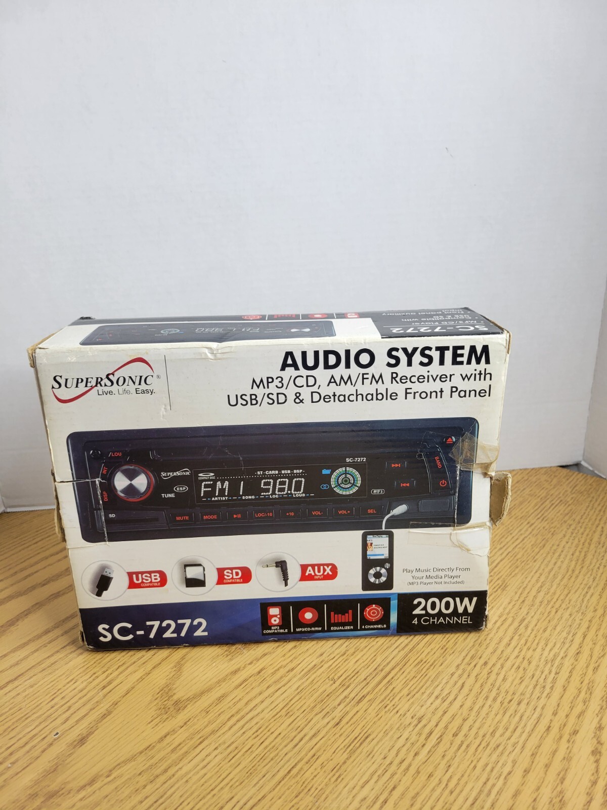 Supersonic SC-7272 Car In Dash Audio Unit Single DIN AM/FM USB AUX – Open Box